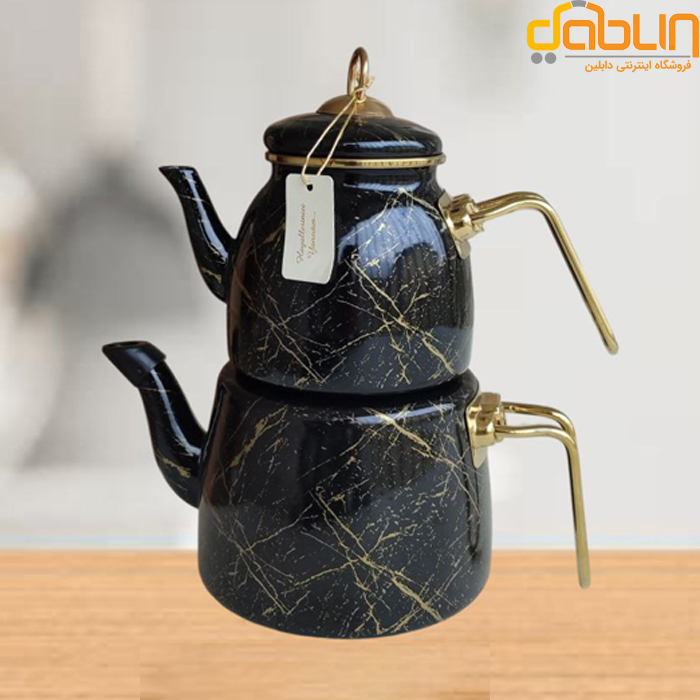 کتری و قوری مرمر مشکی با رگه طلایی Paci