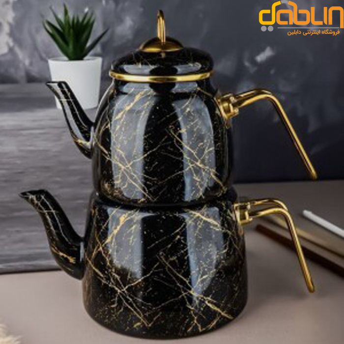 کتری و قوری مرمر مشکی با رگه طلایی Paci