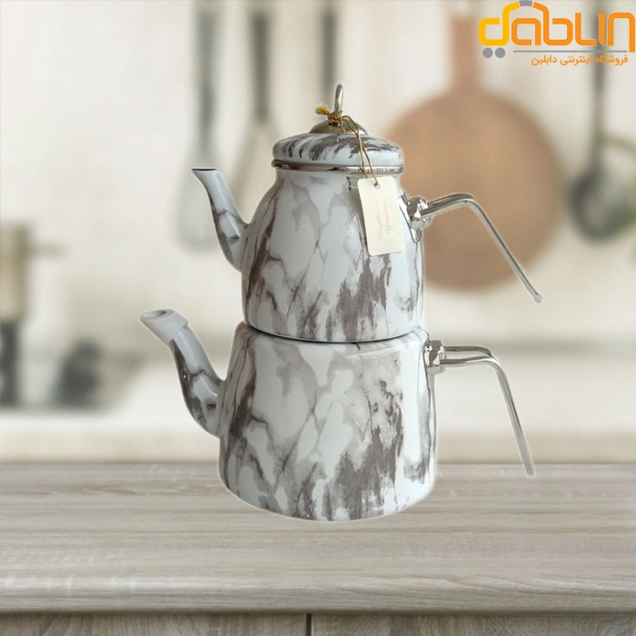 کتری و قوری پاچی مدل مرمر سفید