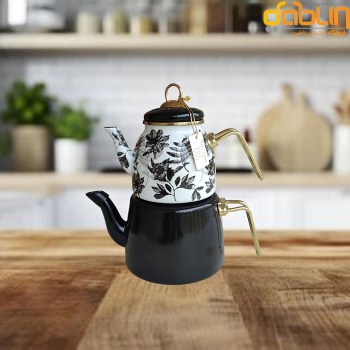 کتری و قوری پاچی مدل مشکی گلبرگ